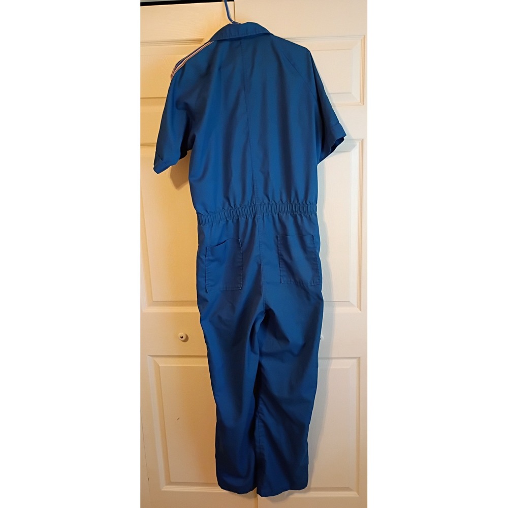 Vintage Blue Racing Stripe Short Sleeve Coveralls Mechanic Jumpsuit Mens XL - Picture 6 of 8